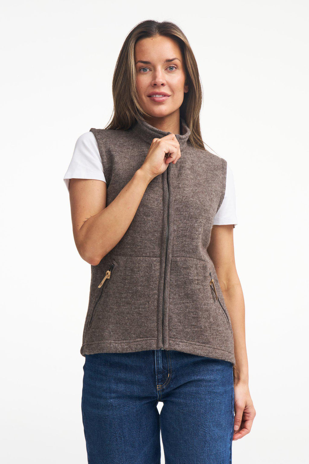 NLS COCO VEST, 100 % FARBEGTE WOLLE — SCHOKOLADE