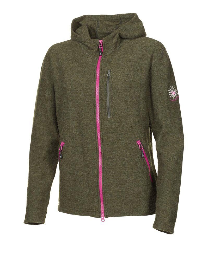 TARA HOOD, 98 % WOLLE — LODEN GRÜN