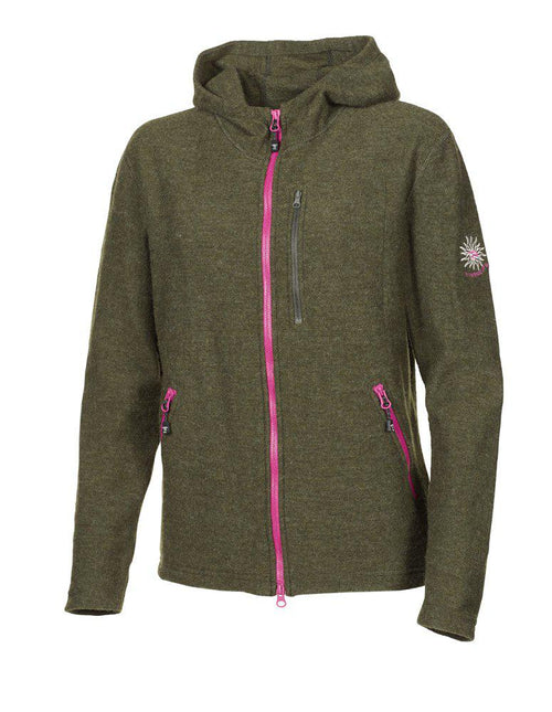 TARA HOOD, 98 % WOLLE — LODEN GRÜN