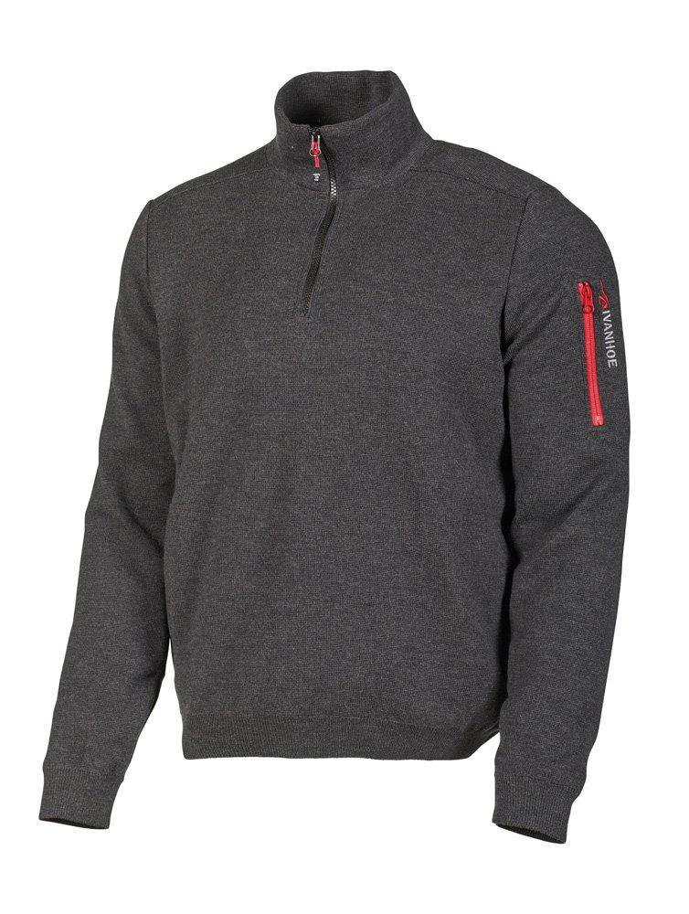 HADAR Halb-Reißverschluss Windbreaker, 100% extra feine Merinowolle — Graphit Marled