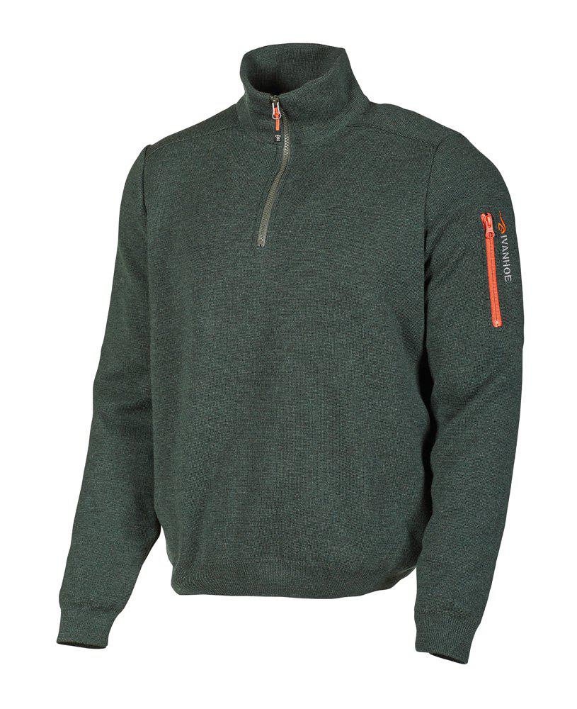 HADAR Half-Reißverschluss Windbreaker, 100 % Extra Feine Merinowolle — Gewehrgrün