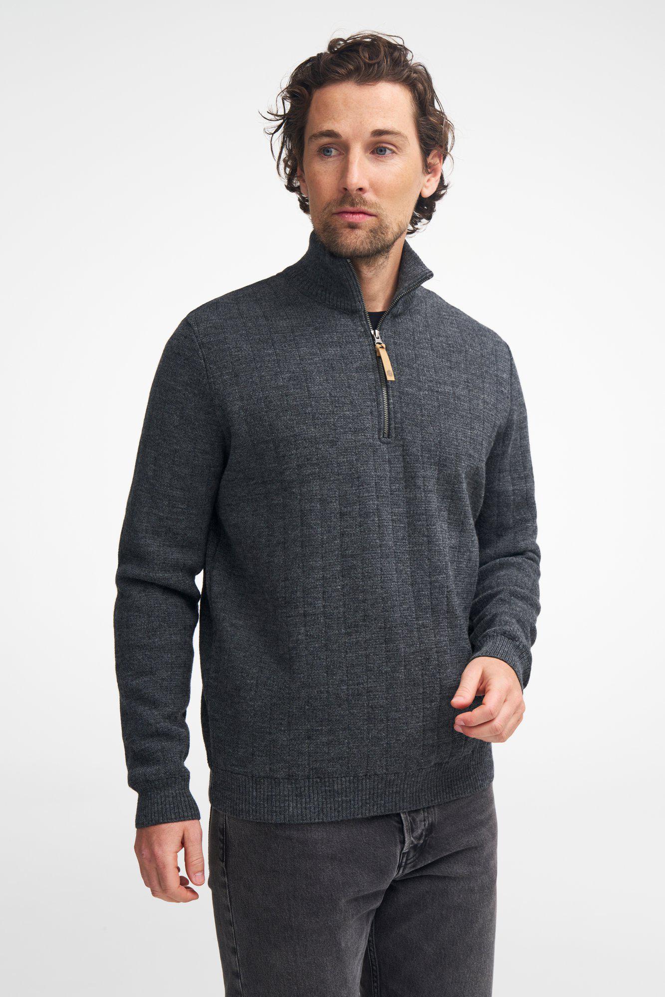 HUGO Halb-Reißverschluss, Windbreaker, 100 % Lammfell — Grau